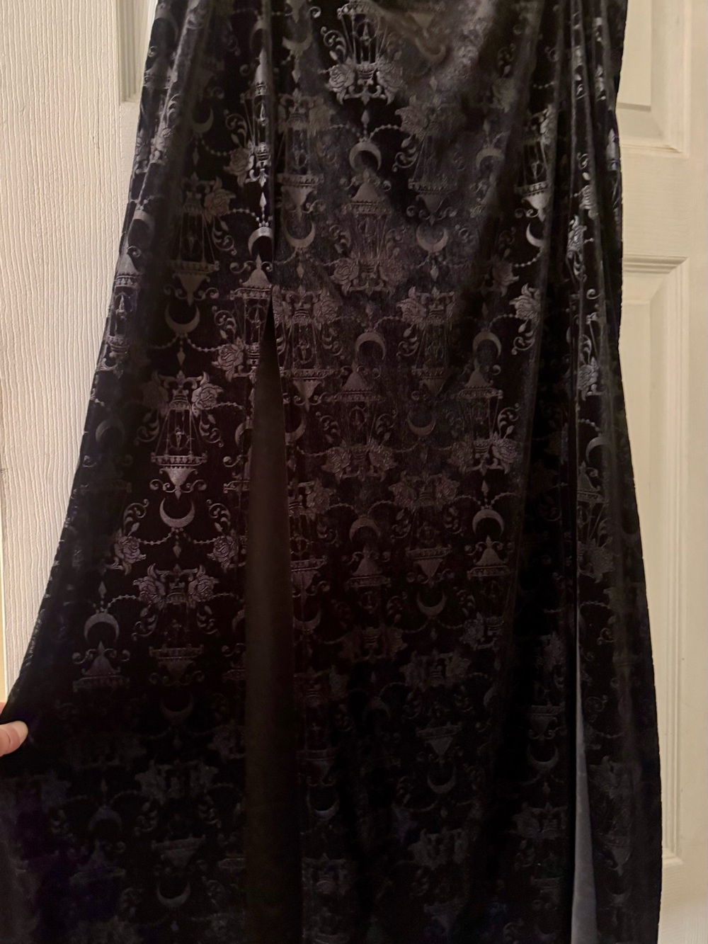 Black Velvet Maxi Skirt with 2 Slits in the Front-Subtle Asian Pattern